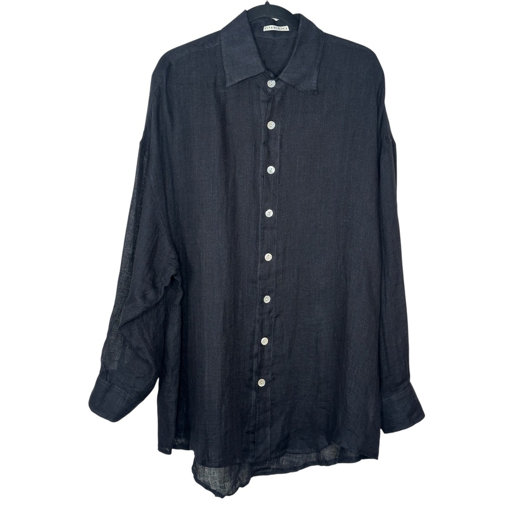 Vitamin A Linen Button Down Shirt Size Medium Black Oversized Beach Coverup